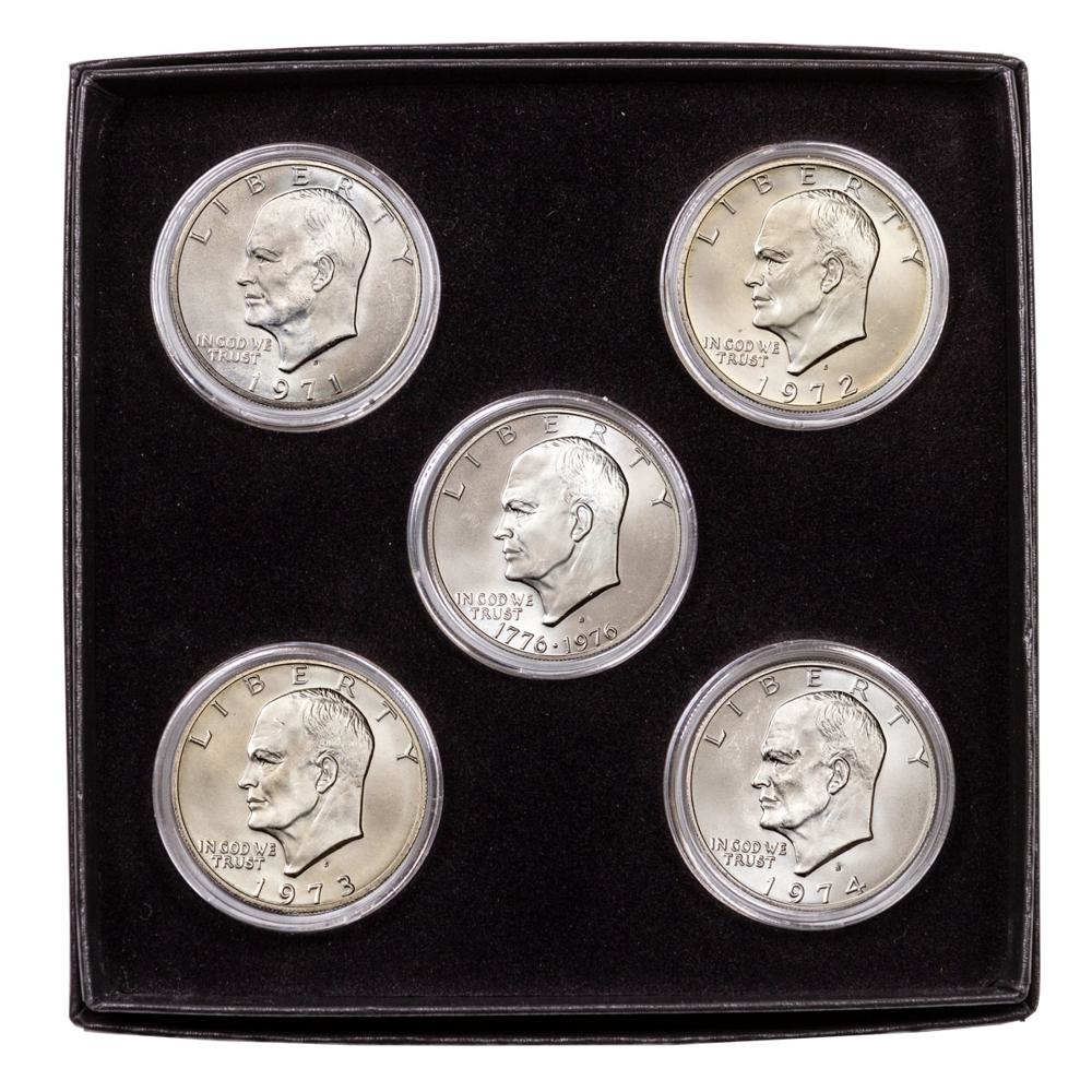 1971-1976 Silver + Clad 5-Coin Set Eisenhower Dollar Collection