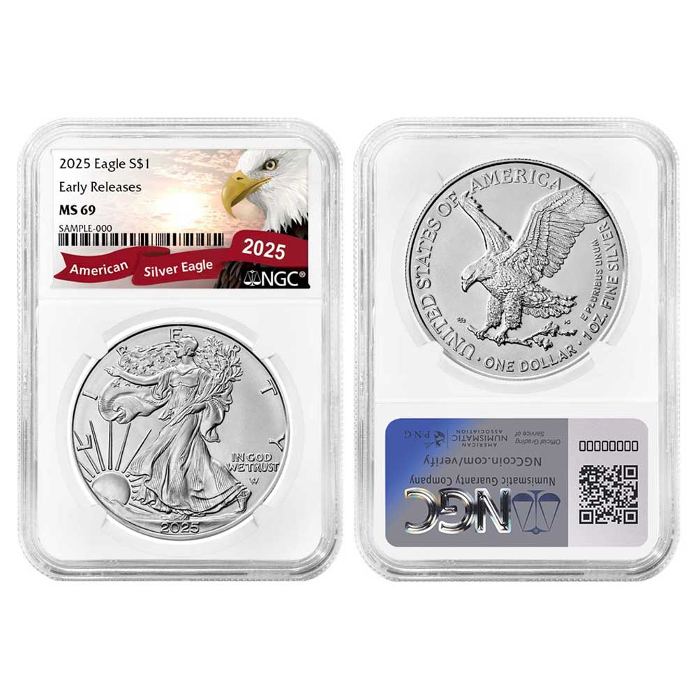 2025 (W) $1 1-oz American Silver Eagle NGC MS69 ER Blue Label 2025 (W) $1 1-oz American Silver Eagle NGC MS69 ER Blue Label