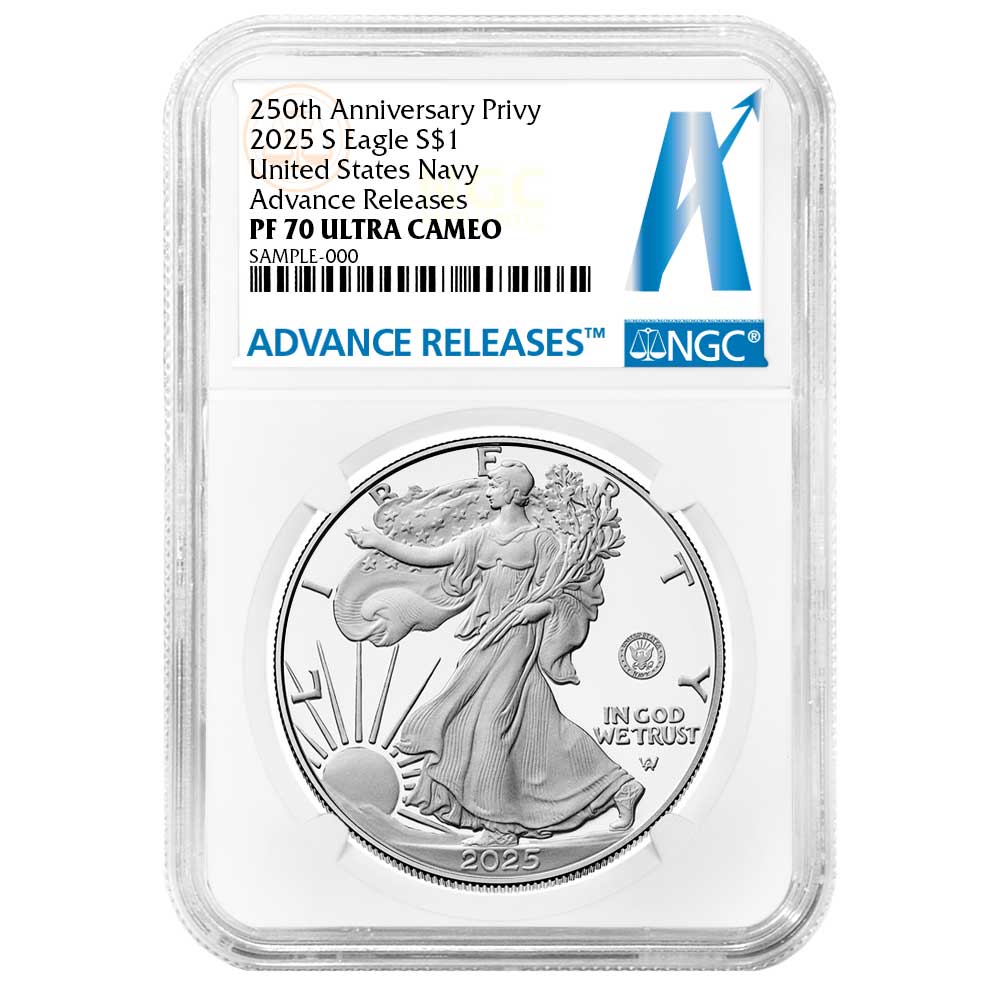 2025年パンダ銀貨NGC70 ラベルブルー初期リリース英語バージョン 2025-S $1 1-oz Proof American Silver Eagle Navy Privy NGC PF70UC